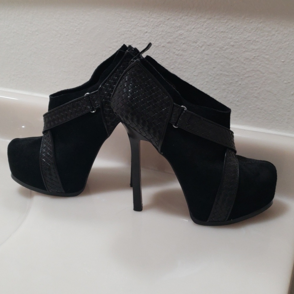 Bebe Black Velvet Ankle Booties